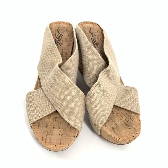 Lucky Brand Miller 2 Wedge Open Toe Cork Sandals Size 6.5 M Womens Cream Beige - Picture 2 of 9